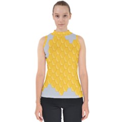 Hexagons Yellow Honeycomb Hive Bee Hive Pattern Mock Neck Shell Top by artworkshop