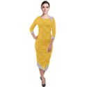 Hexagons Yellow Honeycomb Hive Bee Hive Pattern Quarter Sleeve Midi Velour Bodycon Dress View1