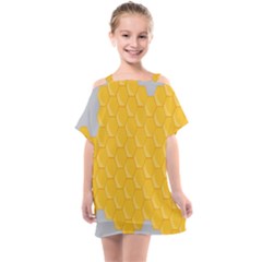 Hexagons Yellow Honeycomb Hive Bee Hive Pattern Kids  One Piece Chiffon Dress by artworkshop