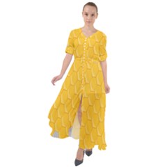 Hexagons Yellow Honeycomb Hive Bee Hive Pattern Waist Tie Boho Maxi Dress by artworkshop