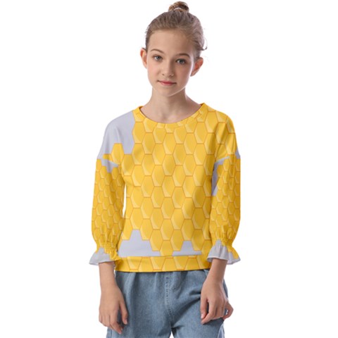 Hexagons Yellow Honeycomb Hive Bee Hive Pattern Kids  Cuff Sleeve Top by artworkshop