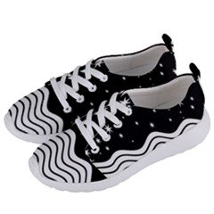 Black And White Waves And Stars Abstract Backdrop Clipart Women s Lightweight Sports Shoes by Amaryn4rt