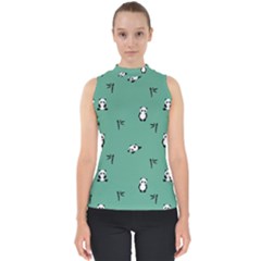 Pandas Pattern Mock Neck Shell Top by artworkshop