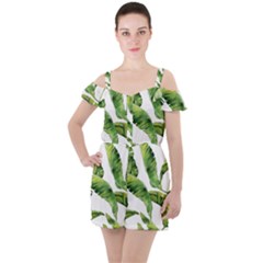 Sheets Tropical Plant Palm Summer Exotic Ruffle Cut Out Chiffon Playsuit by artworkshop