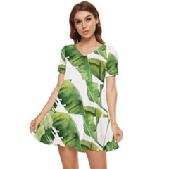 Sheets Tropical Plant Palm Summer Exotic Tiered Short Sleeve Babydoll Dress by artworkshop