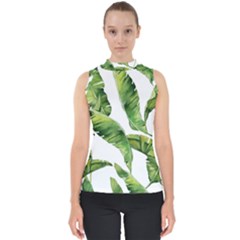 Sheets Tropical Plant Palm Summer Exotic Mock Neck Shell Top by artworkshop