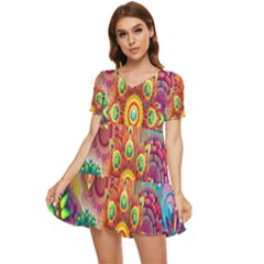 Mandalas Colorful Abstract Ornamental Tiered Short Sleeve Babydoll Dress by artworkshop