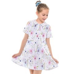 Pattern Flowers Kids  Short Sleeve Shirt Dress by artworkshop