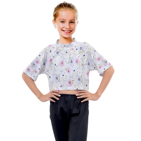 Pattern Flowers Kids Mock Neck Tee by artworkshop