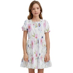 Pattern Flowers Kids  Puff Sleeved Dress by artworkshop