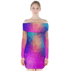 Triangles Polygon Color Long Sleeve Off Shoulder Dress by artworkshop