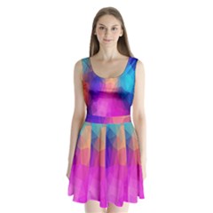 Triangles Polygon Color Split Back Mini Dress  by artworkshop