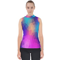 Triangles Polygon Color Mock Neck Shell Top by artworkshop