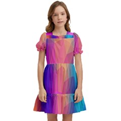 Triangles Polygon Color Kids  Puff Sleeved Dress by artworkshop