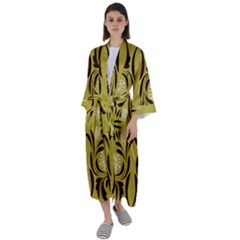 Folk Flowers Print Floral Pattern Ethnic Art Maxi Satin Kimono by Eskimos