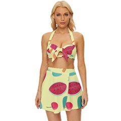 Watermelon Leaves Cherry Background Pattern Vintage Style Bikini Top And Skirt Set  by nate14shop