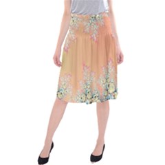 Peach Spring Frost On Flowers Fractal Midi Beach Skirt by Artist4God