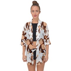 Monkey-seamless-pattern Open Front Chiffon Kimono by Jancukart