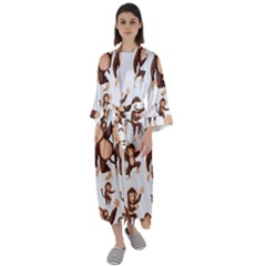 Monkey-seamless-pattern Maxi Satin Kimono by Jancukart