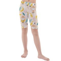 Cute-monkey-banana-seamless-pattern-background Kids  Mid Length Swim Shorts by Jancukart