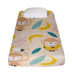 Cute-monkey-banana-seamless-pattern-background Fitted Sheet (single Size) by Jancukart