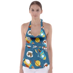 Seamless-pattern-vector-with-spacecraft-funny-animals-astronaut Babydoll Tankini Top by Jancukart