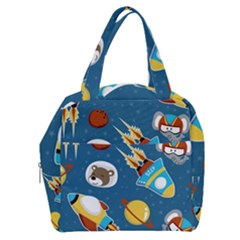 Seamless-pattern-vector-with-spacecraft-funny-animals-astronaut Boxy Hand Bag by Jancukart