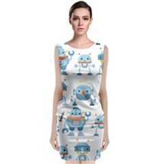 Seamless Pattern With Funny Robot Cartoon Sleeveless Velvet Midi Dress by Jancukart