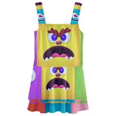 Monsters Emotions Scary Faces Masks With Mouth Eyes Aliens Monsters Emoticon Set Kids  Layered Skirt Swimsuit by Jancukart