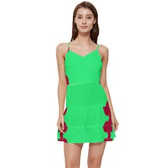 Red And Green Color Block Short Frill Dress by FunDressesShop