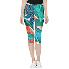 Leaves Tropical Exotic Inside Out Lightweight Velour Capri Leggings  by artworkshop