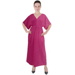 Pink Leather Leather Texture Skin Texture V-neck Boho Style Maxi Dress by artworkshop