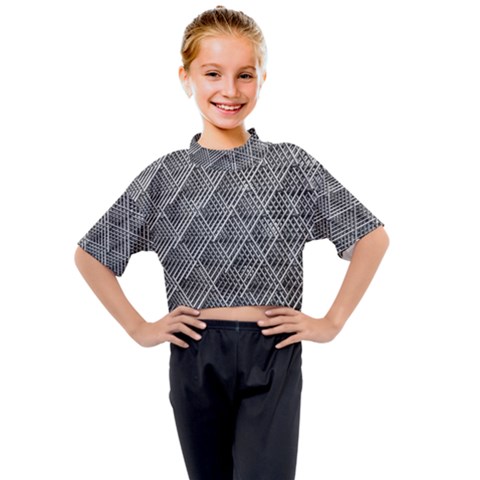 Grid Wire Mesh Stainless Rods Metal Kids Mock Neck Tee by artworkshop