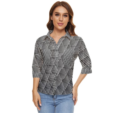 Grid Wire Mesh Stainless Rods Metal Women s Quarter Sleeve Pocket Shirt by artworkshop