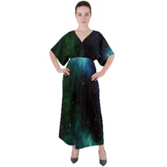 Stars Sky Space V-neck Boho Style Maxi Dress by artworkshop