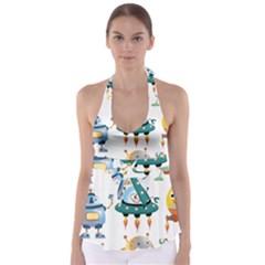 Vector-set-funny-robots-cartoon Babydoll Tankini Top by Jancukart