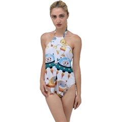 Vector-set-funny-robots-cartoon Go With The Flow One Piece Swimsuit by Jancukart