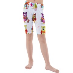 Cartoon-cute-owl-vector Kids  Mid Length Swim Shorts by Jancukart