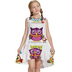 Cartoon-cute-owl-vector Kids  Frill Swing Dress by Jancukart