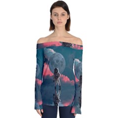 Astronaut-moon-space-nasa-planet Off Shoulder Long Sleeve Top by Jancukart