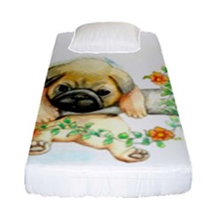 Pug-watercolor-cute-animal-dog Fitted Sheet (single Size) by Jancukart