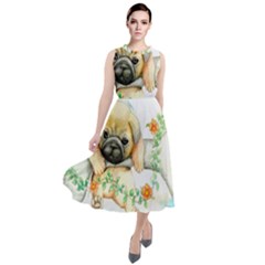 Pug-watercolor-cute-animal-dog Round Neck Boho Dress by Jancukart