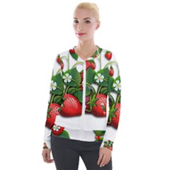 Strawberries-fruits-fruit-red Velvet Zip Up Jacket by Jancukart