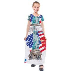 Statue Of Liberty Independence Day Poster Art Kids  Short Sleeve Maxi Dress by Jancukart