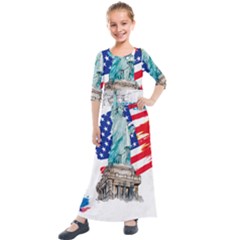 Statue Of Liberty Independence Day Poster Art Kids  Quarter Sleeve Maxi Dress by Jancukart