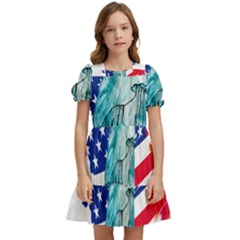 Statue Of Liberty Independence Day Poster Art Kids  Puff Sleeved Dress by Jancukart