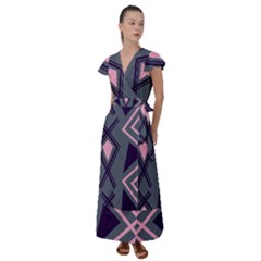 Abstract Pattern Geometric Backgrounds  Flutter Sleeve Maxi Dress by Eskimos