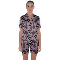 Abstract Pattern Geometric Backgrounds   Satin Short Sleeve Pajamas Set by Eskimos