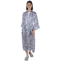 Folk Flowers Print Floral Pattern Ethnic Art Maxi Satin Kimono by Eskimos