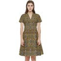 Sunflowers Seed In Harmony With Tropical Flowers Short Sleeve Waist Detail Dress View1